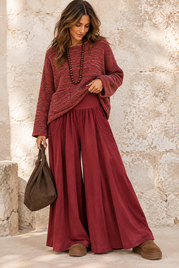 Marlow Needlecord Wide Leg Trousers Wine