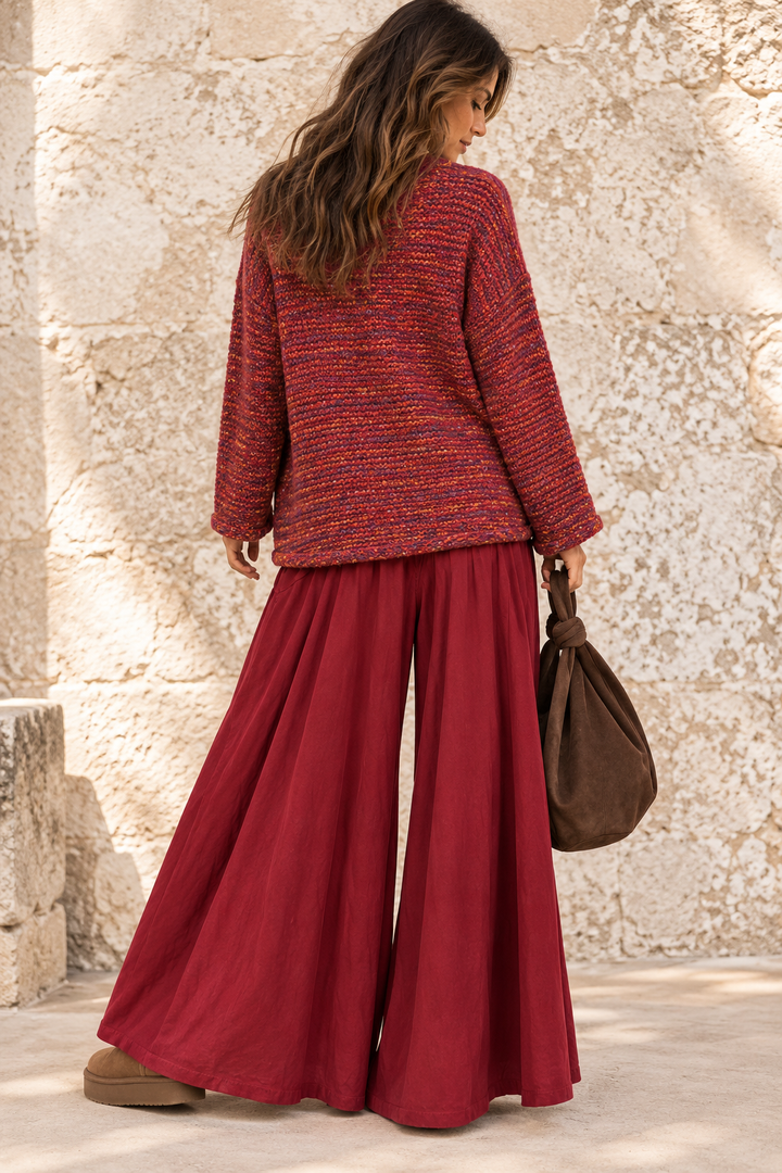 Marlow Needlecord Wide Leg Trousers Wine