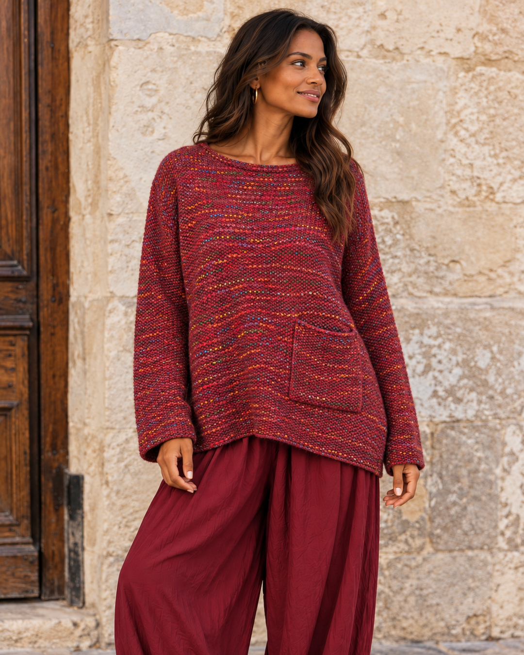 Beatrice Fleck Pocket Jumper Burgundy