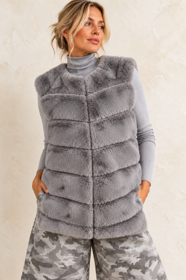 Thea Faux Fur Panel Gilet Grey
