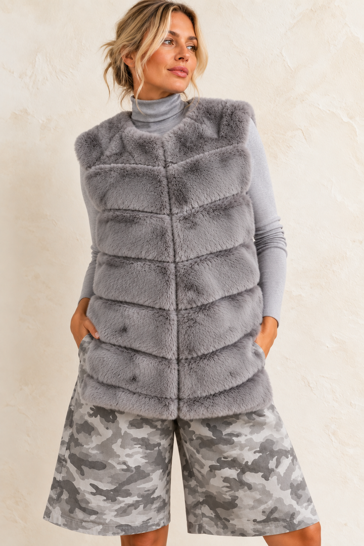 Thea Faux Fur Panel Gilet Grey