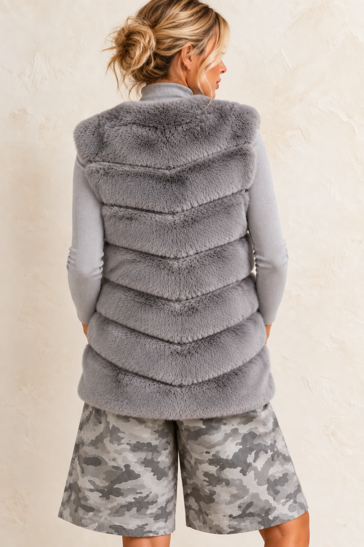 Thea Faux Fur Panel Gilet Grey