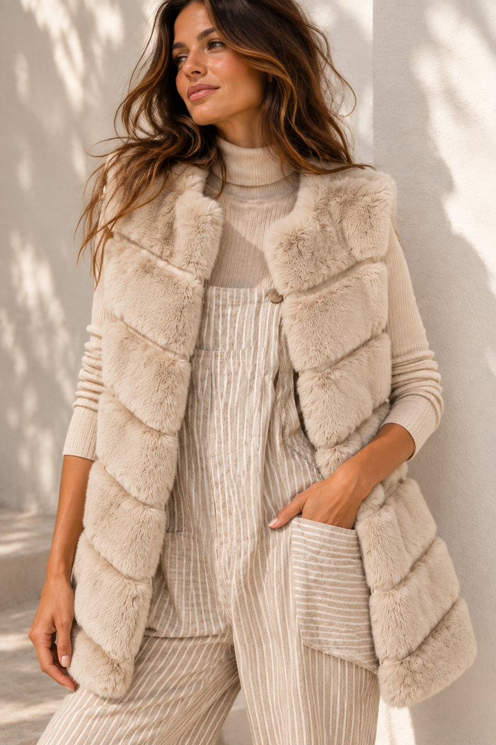 Thea Faux Fur Panel Gilet Beige