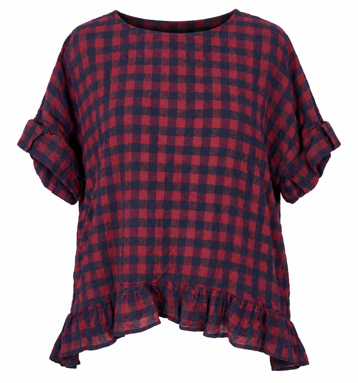 Rosana Checked Frill Top Red