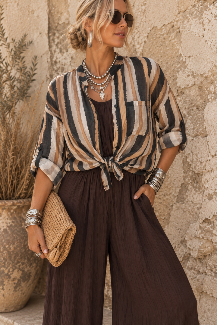 Abstract Stripe Tie Shirt Charcoal