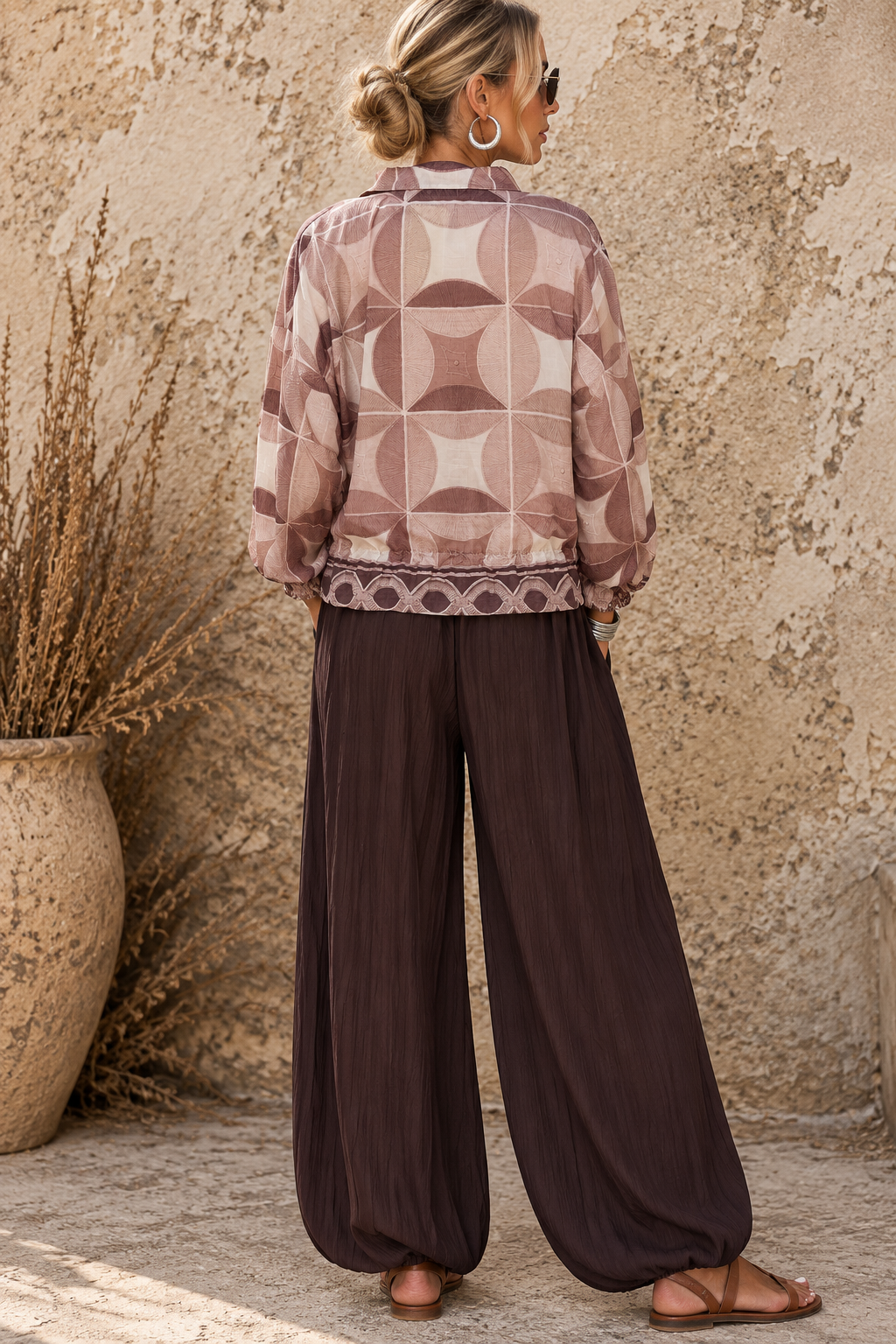 Mia Geometric Zip Jacket Chocolate