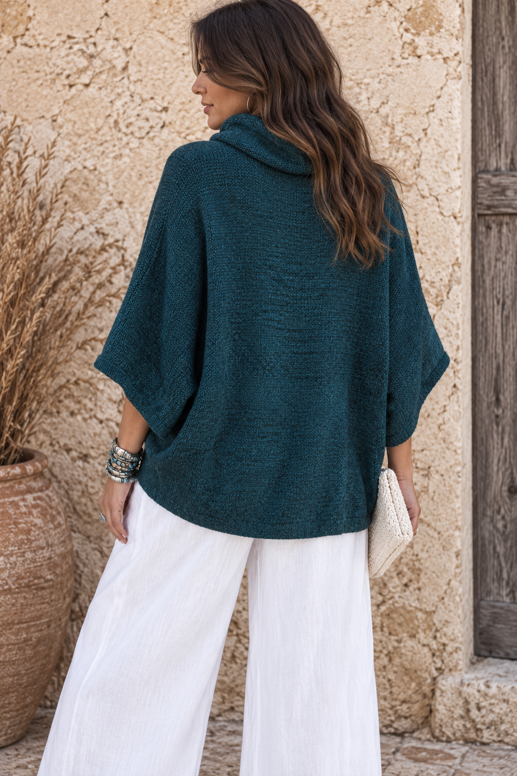 Teal Cowl Poncho Top