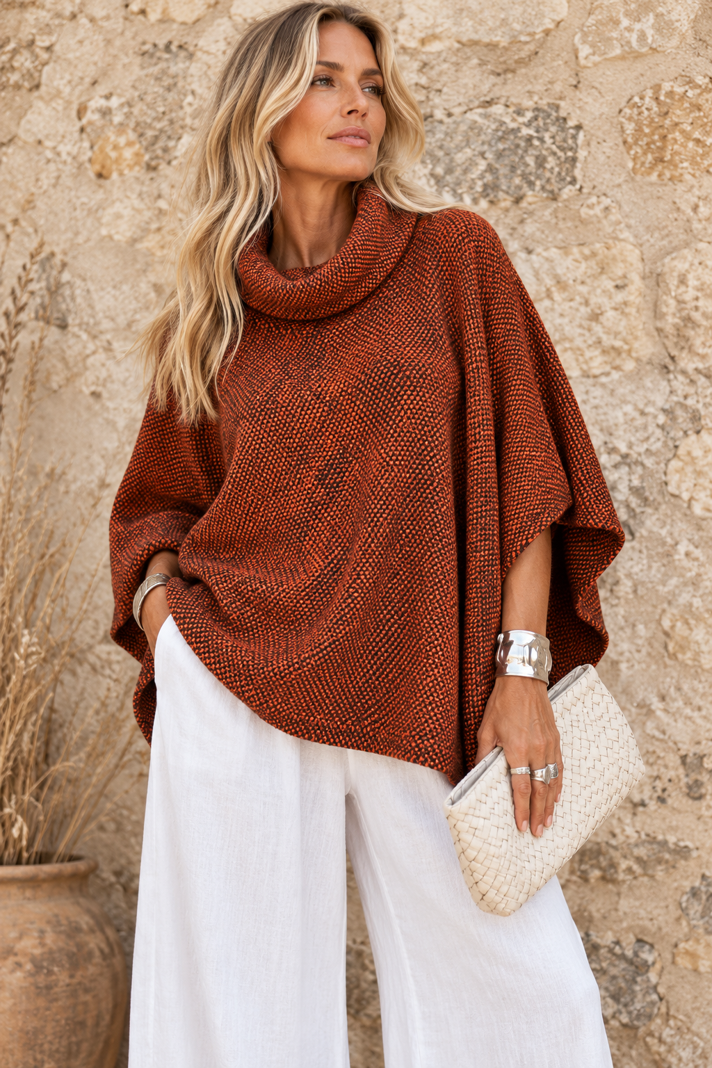 Rust Cowl Poncho Top