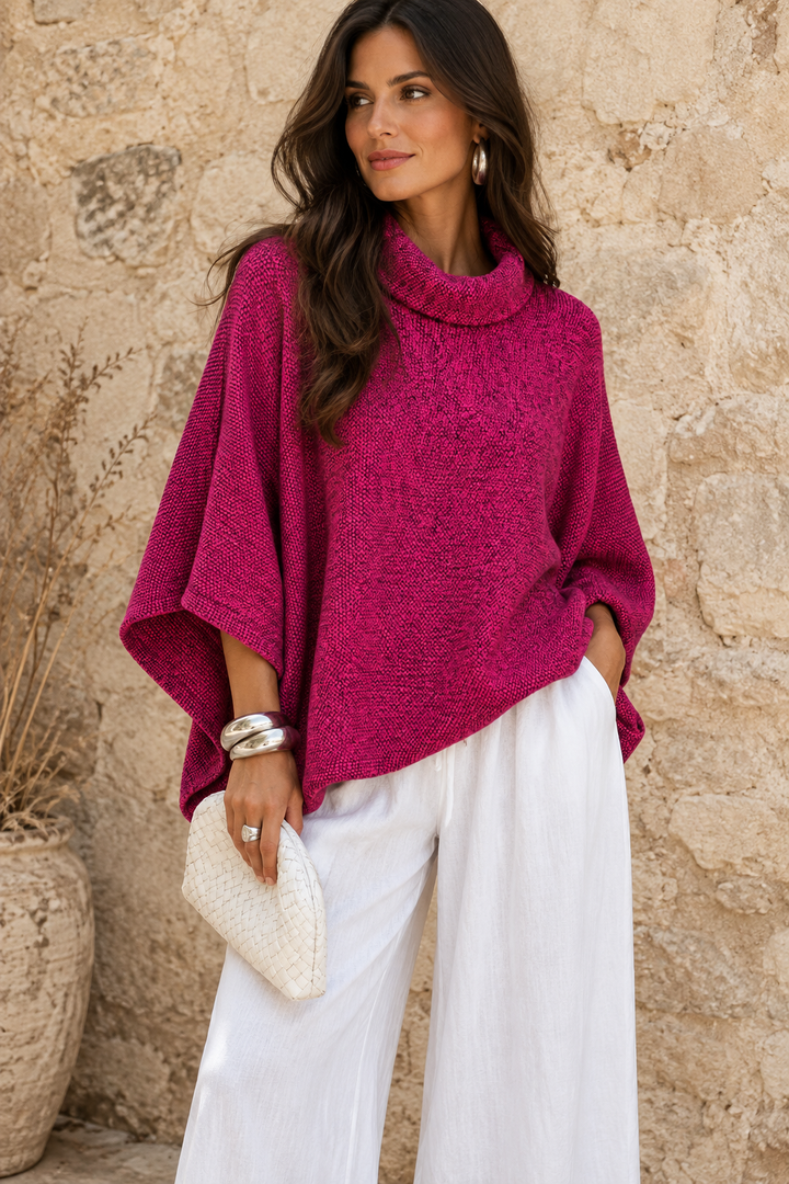 Magenta Cowl Poncho Top