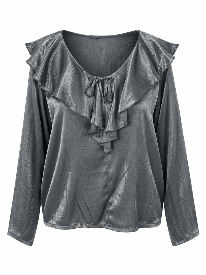 Saranna Silky Frill Top Grey