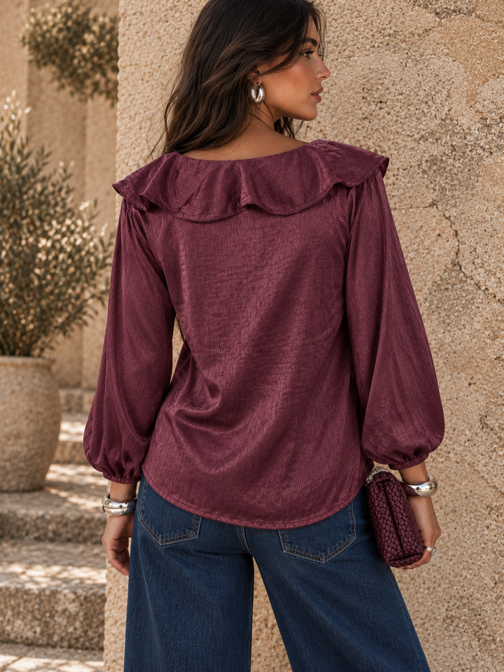 Saranna Silky Frill Top Aubergine