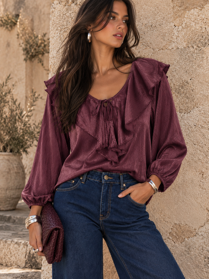 Saranna Silky Frill Top Aubergine
