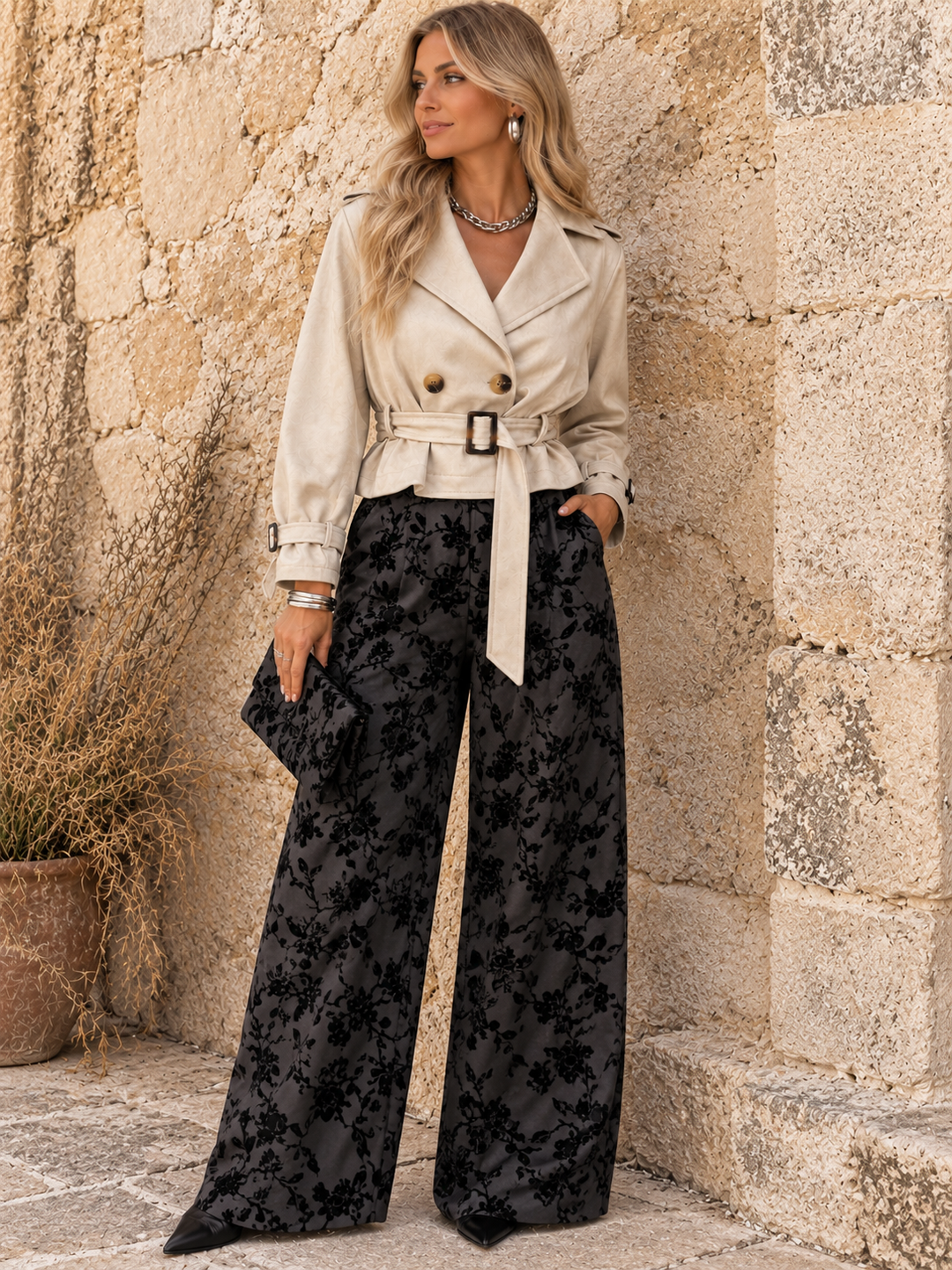 Hana Floral Trousers Black