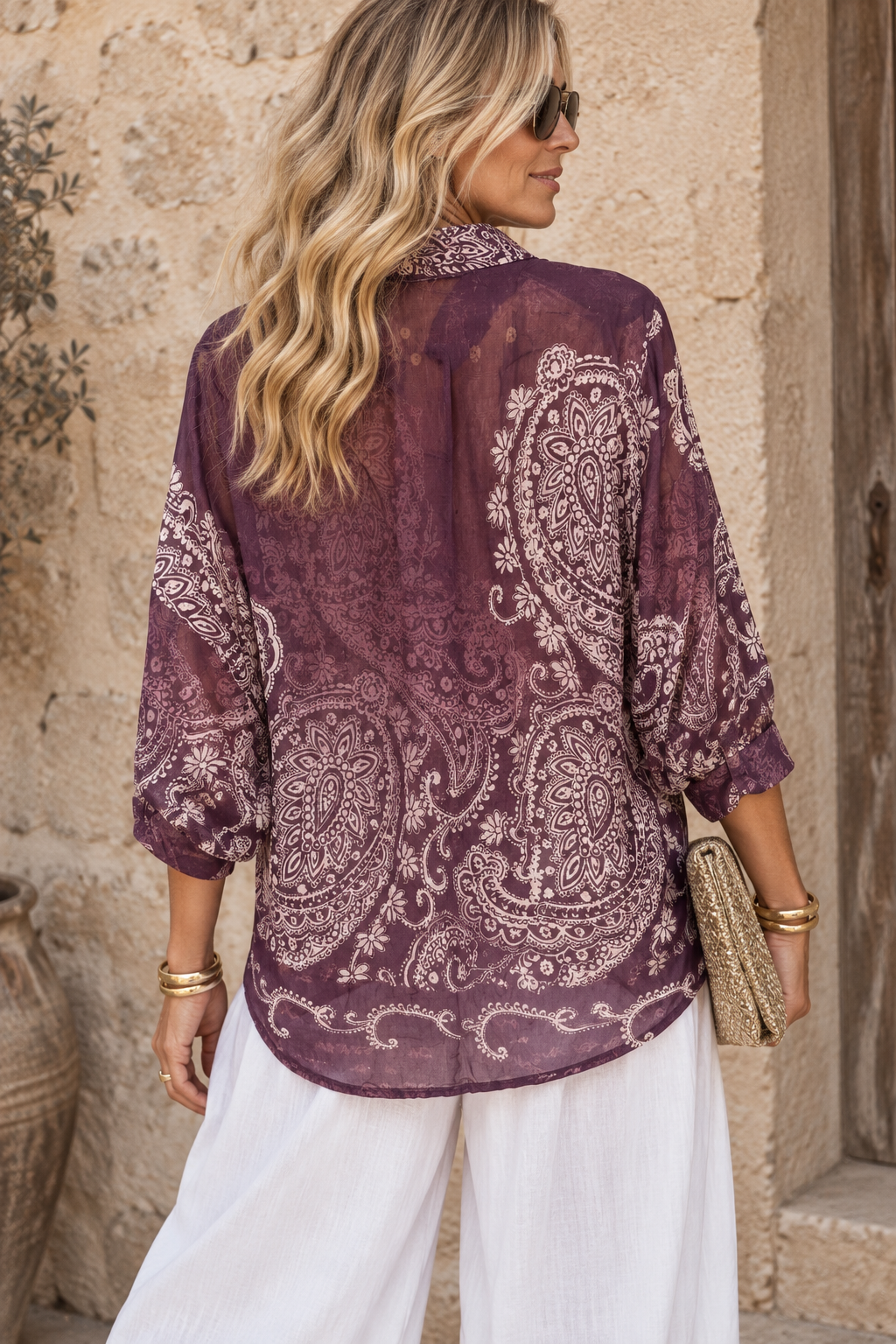 Naomi Paisley Tie Shirt Damson