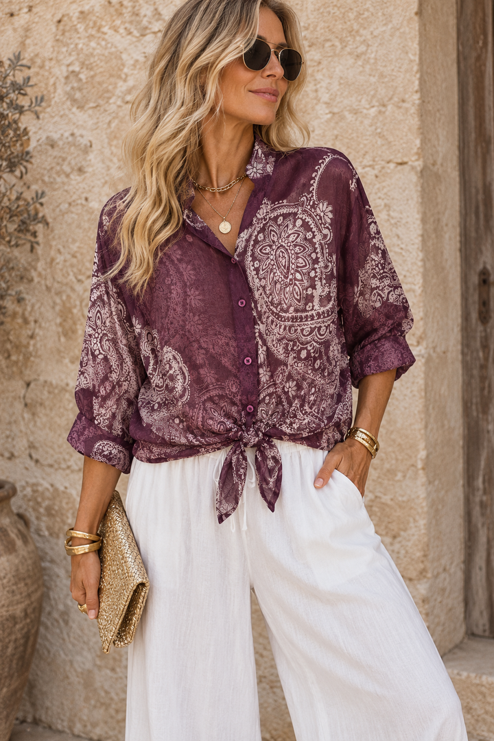 Naomi Paisley Tie Shirt Damson