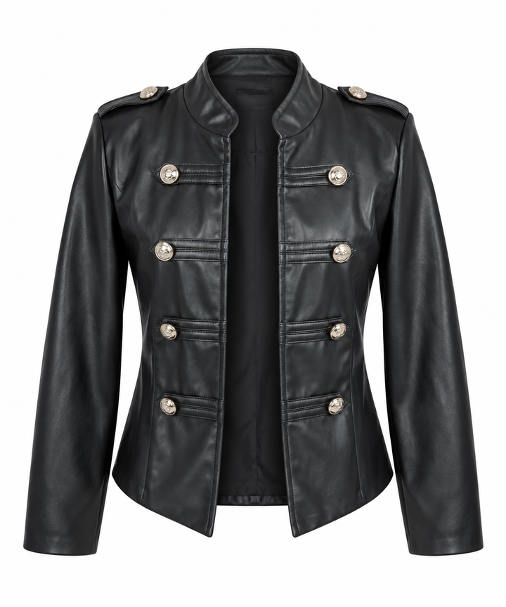 Alina Leather look Military Jacket Black