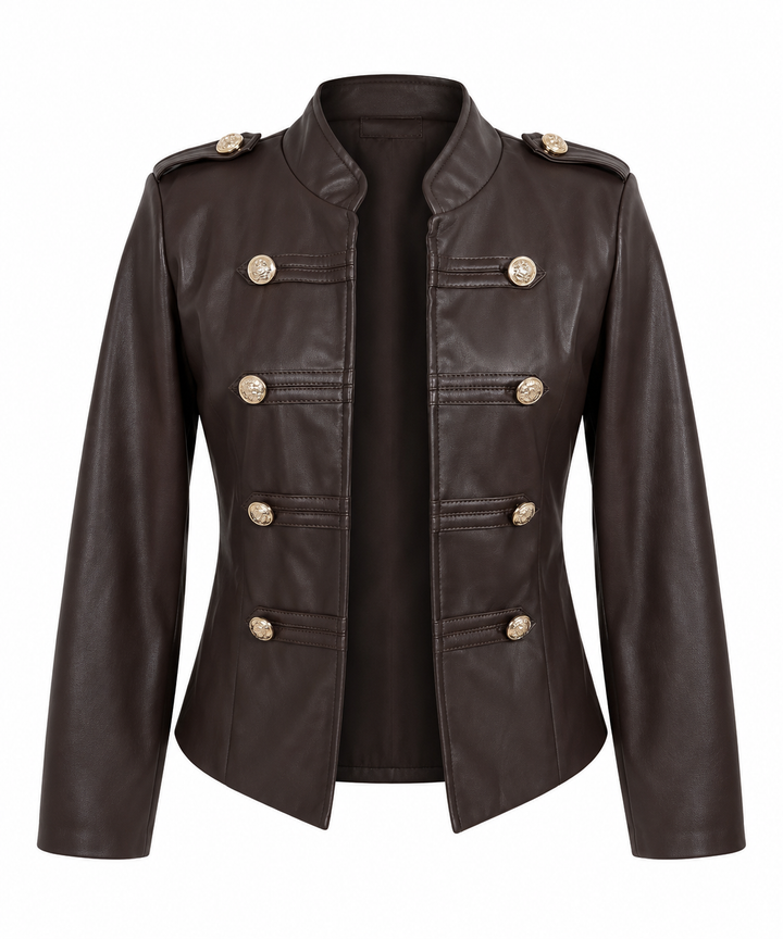 Alina Leather look Military Jacket Chocolate