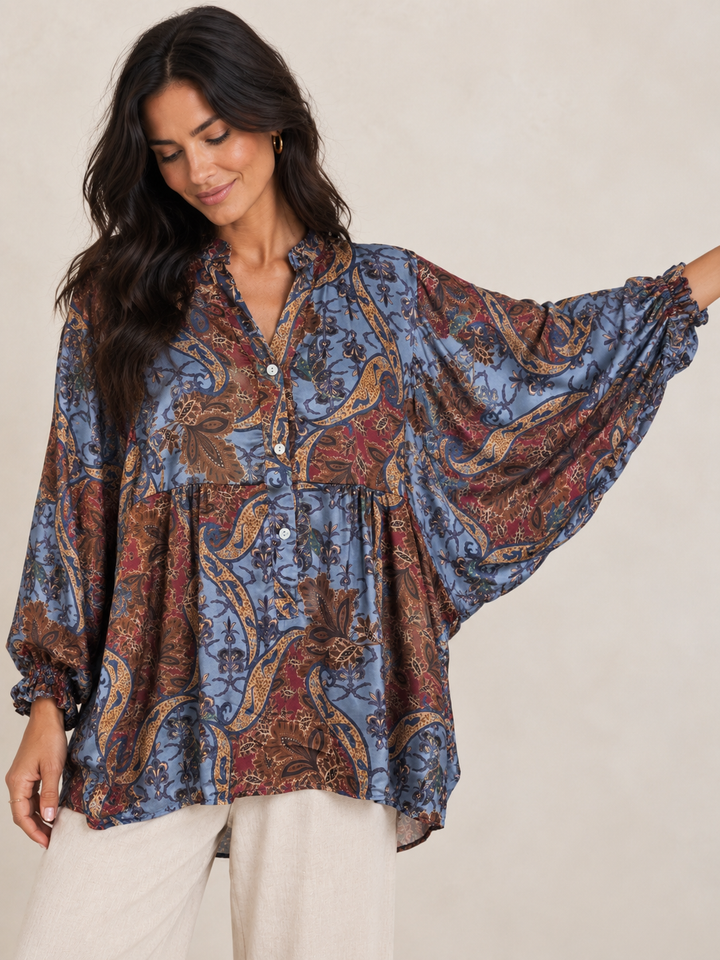 Bianca Paisley Buttoned Top Blue