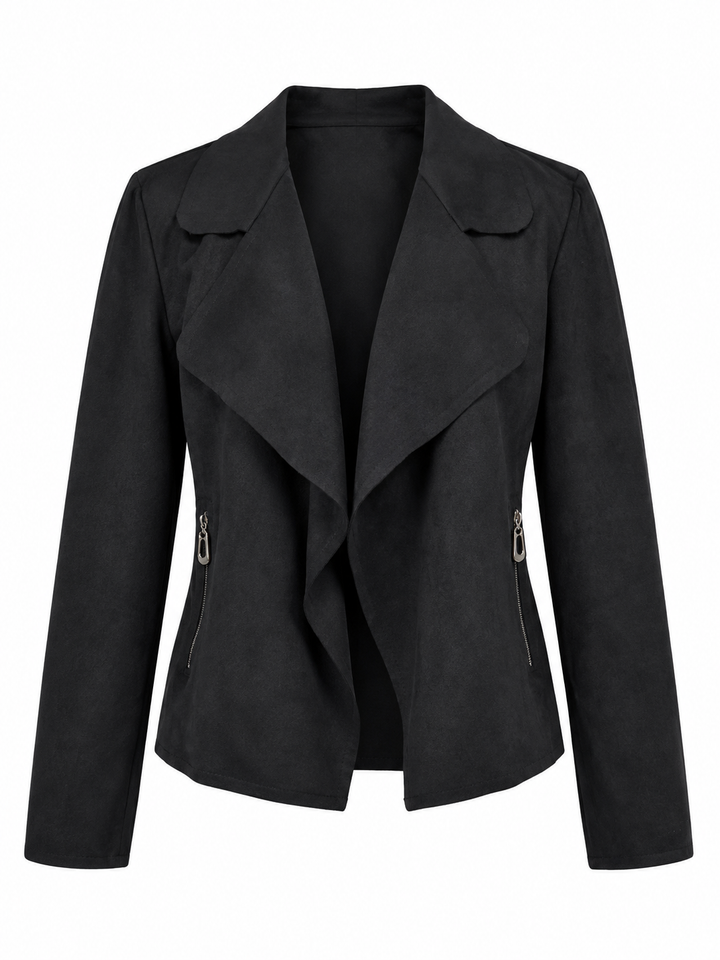 Verona Faux Suede Waterfall Jacket Black