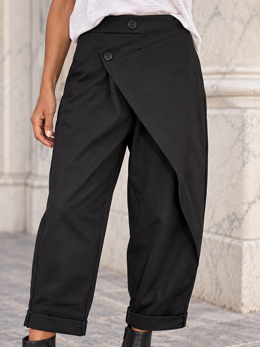 Clara Asymmetric Wrap Trousers Black