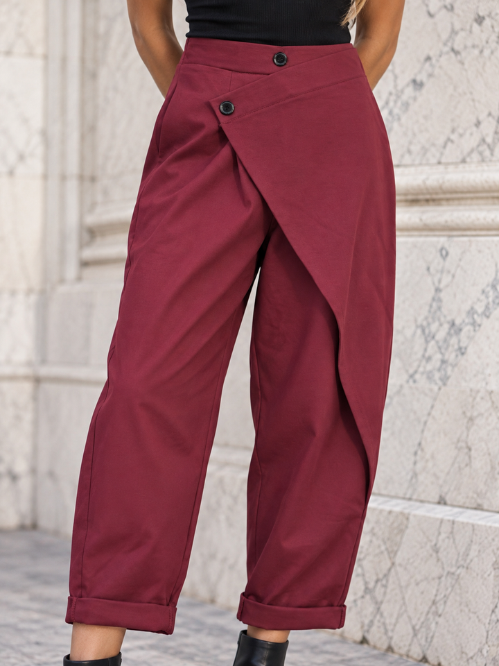 Clara Asymmetric Wrap Trousers Plum