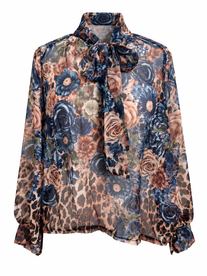Leopard Floral Tie Top Navy