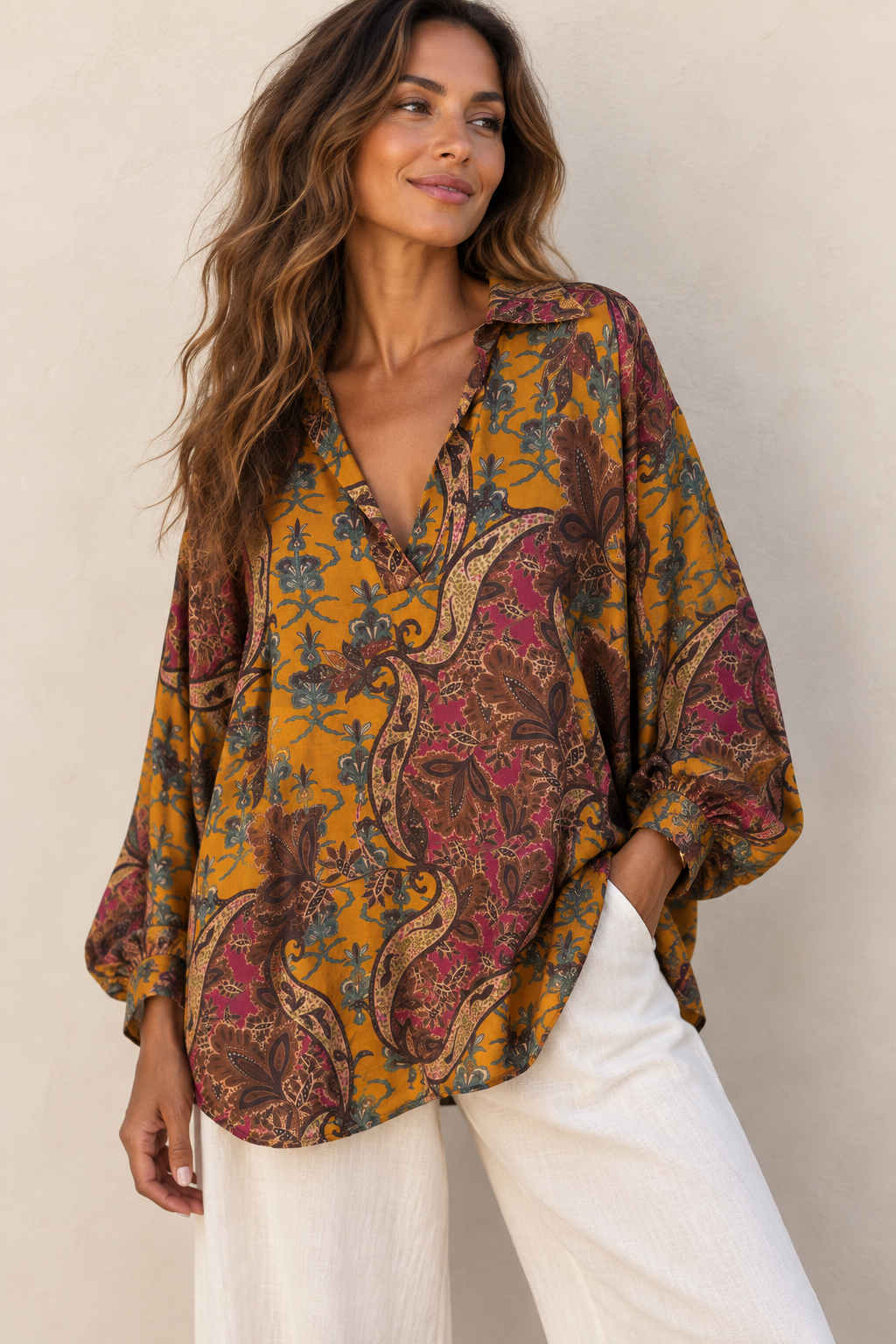Jovanne Paisley Top Mustard
