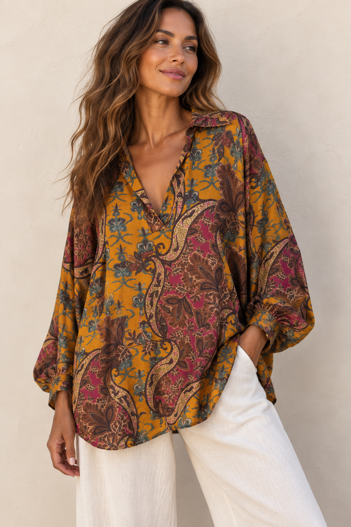 Jovanne Paisley Top Mustard