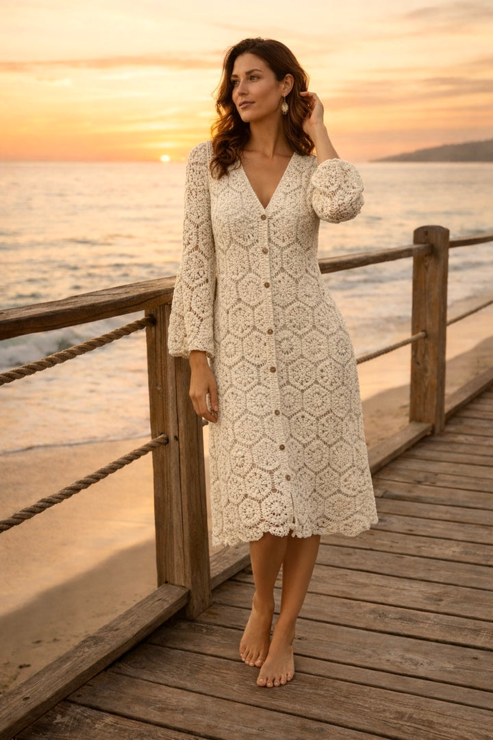 Serena Crochet Cardigan Beige