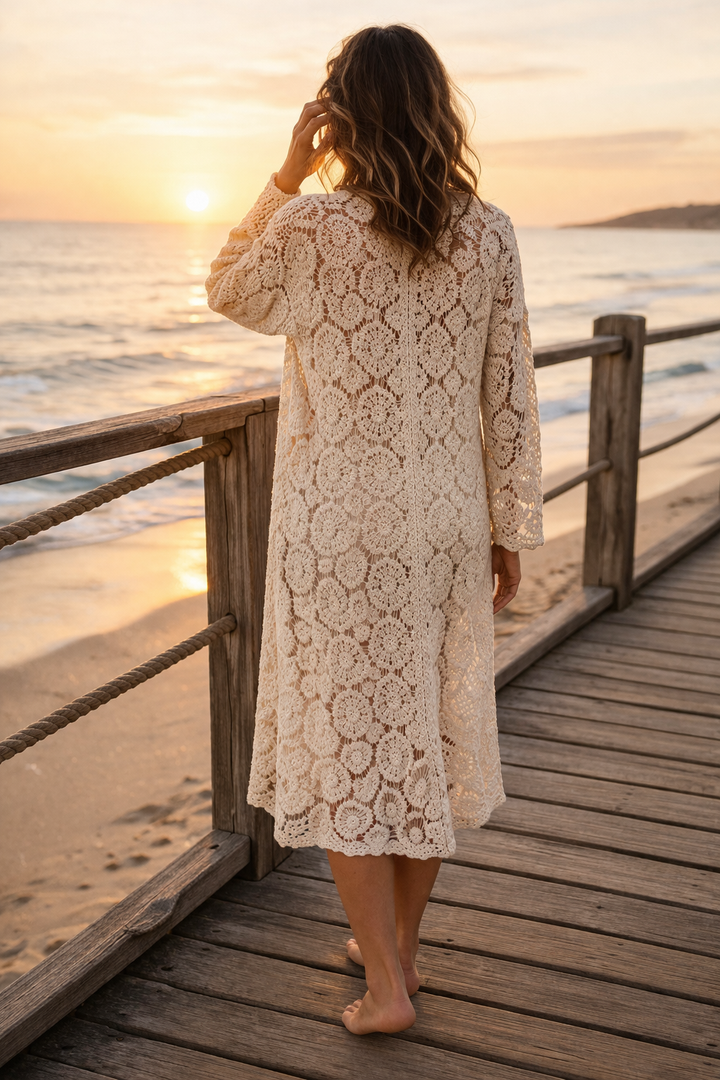 Serena Crochet Cardigan Beige