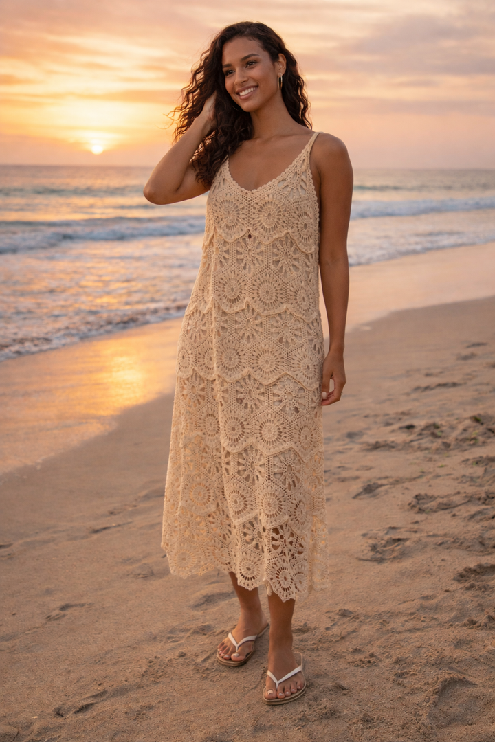 Cienna Crochet Dress Beige