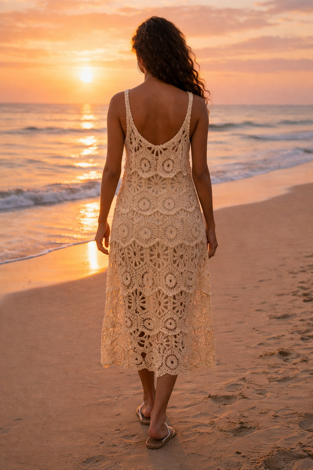Cienna Crochet Dress Beige