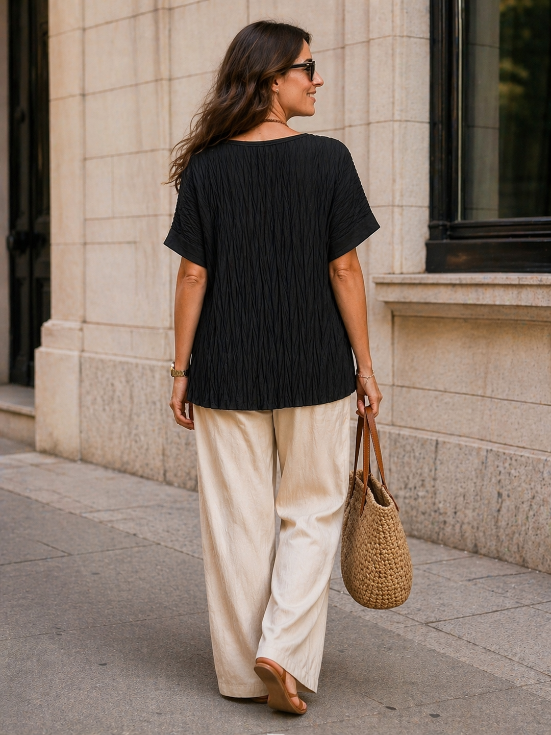 Carmela Crinkle Necklace Top Black
