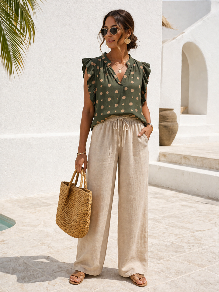 Fabina Polka Dot Top Khaki
