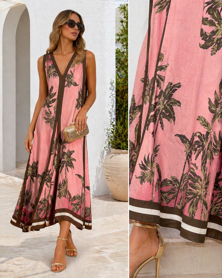 Violeta V-Neck Panel Maxi Dress Pink