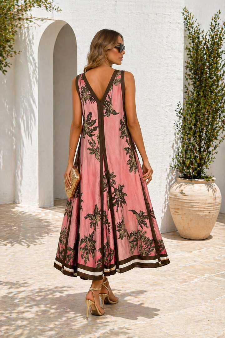 Violeta V-Neck Panel Maxi Dress Pink