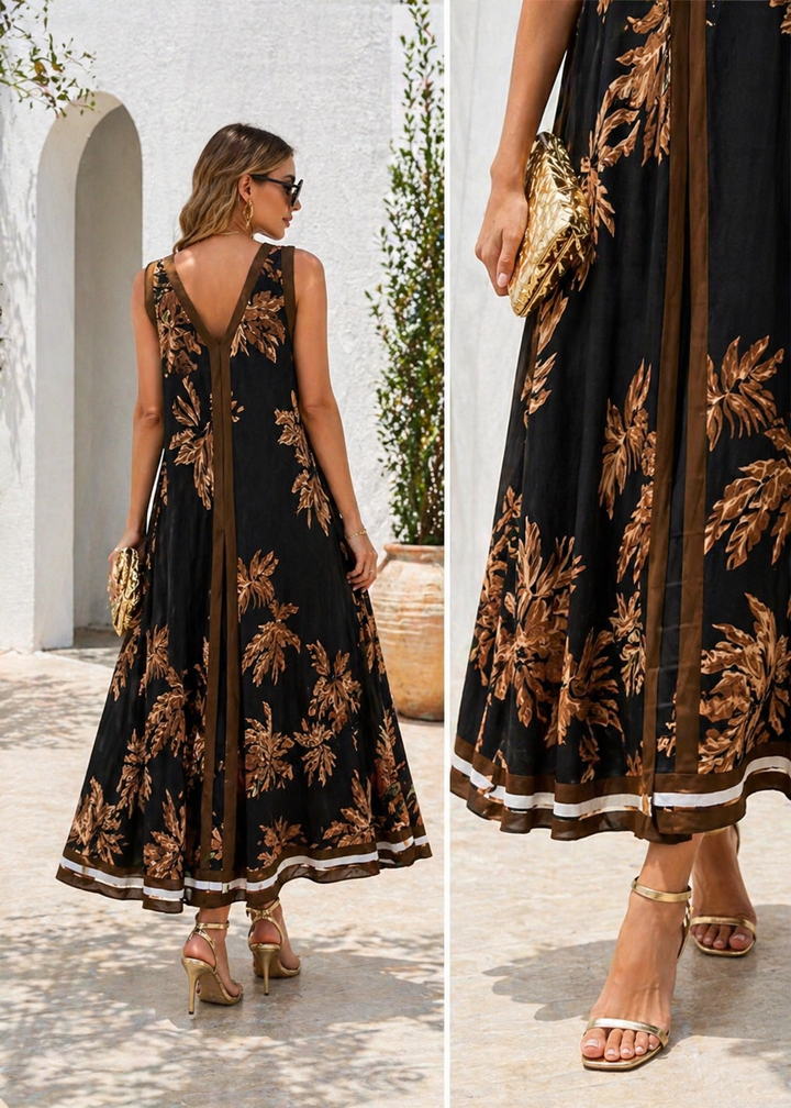 Violeta V-Neck Panel Maxi Dress Black