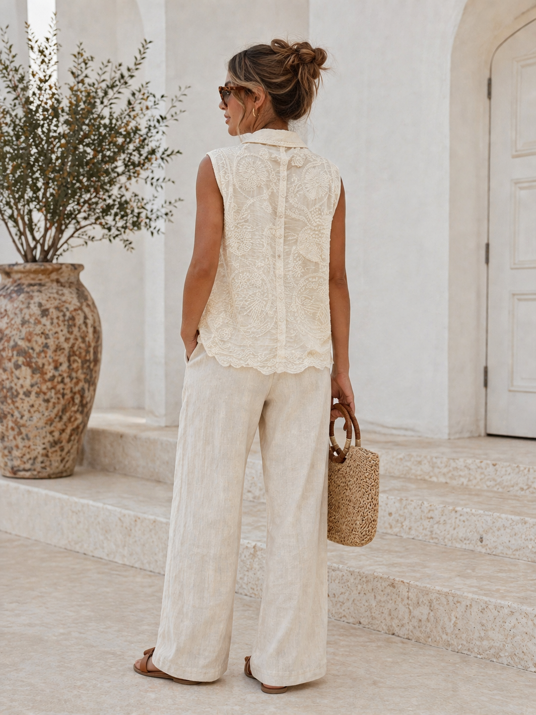 Maritza Embroidered Top Cream