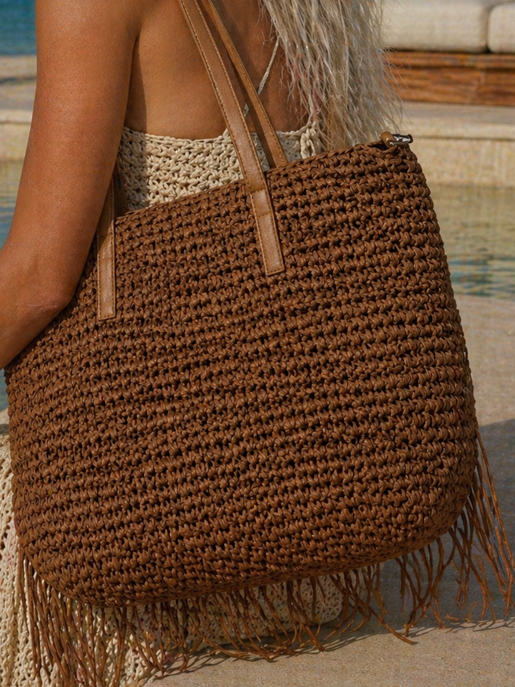 Amaya Raffia Shell Bag Chocolate