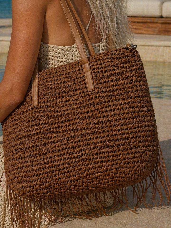 Amaya Raffia Shell Bag Chocolate
