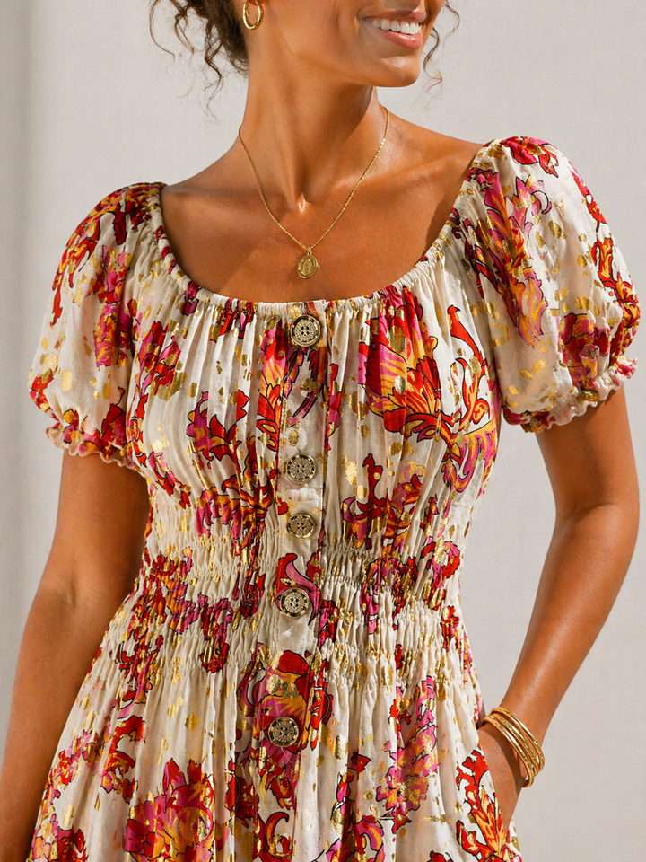 Mara Shirred Maxi Dress Pink & Red