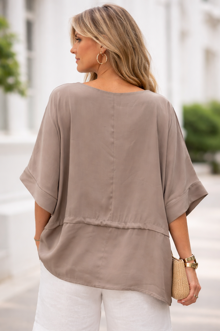 Selvena Button Necklace Top Mocha