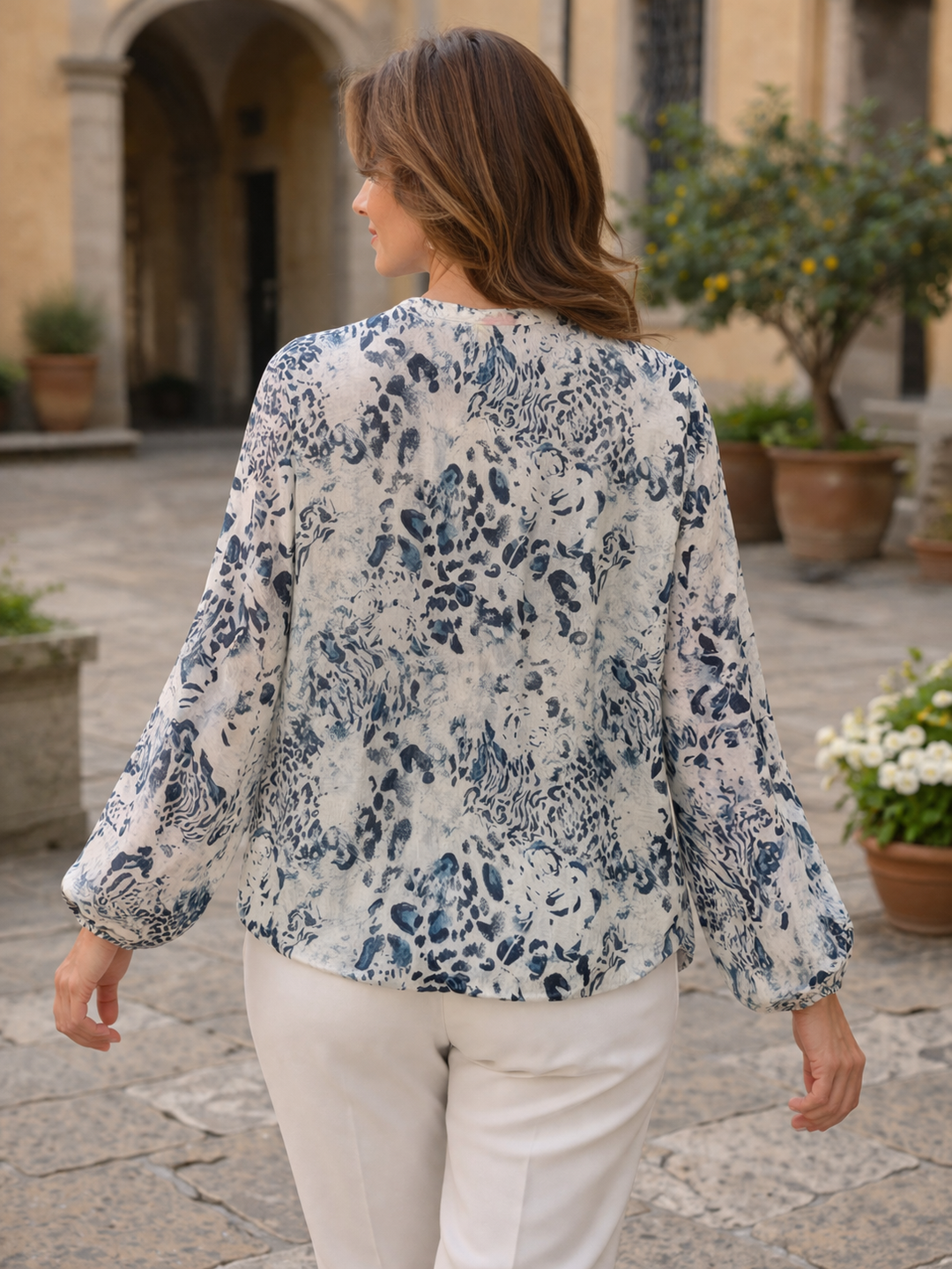 Yvette Abstract Print Top Navy