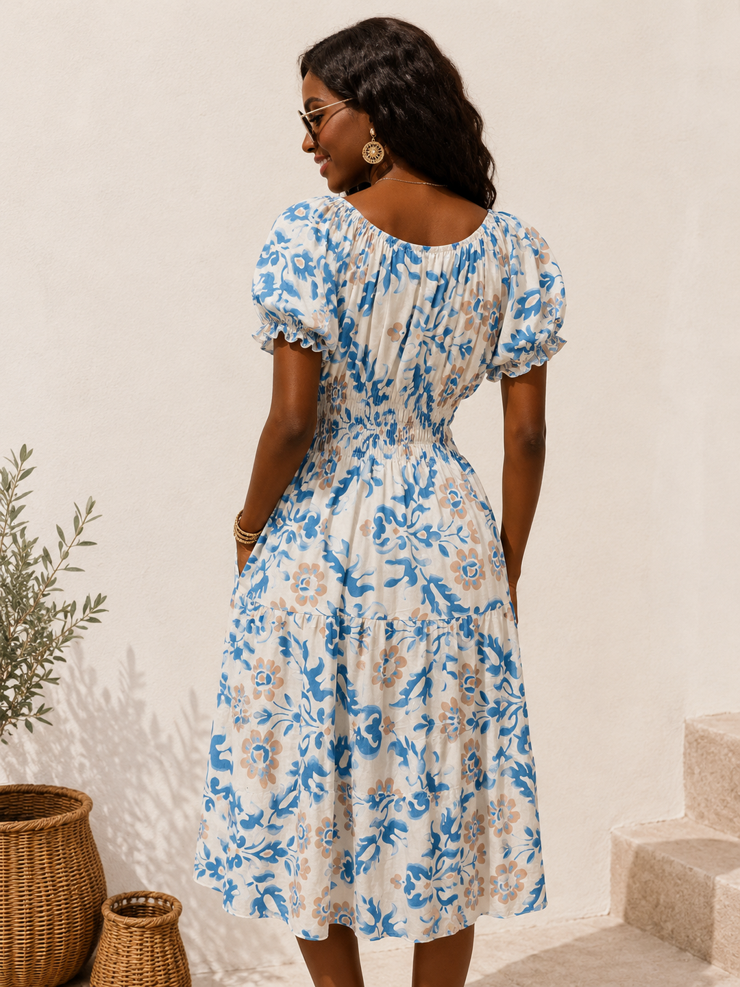 Azure Floral Midi Dress Blue