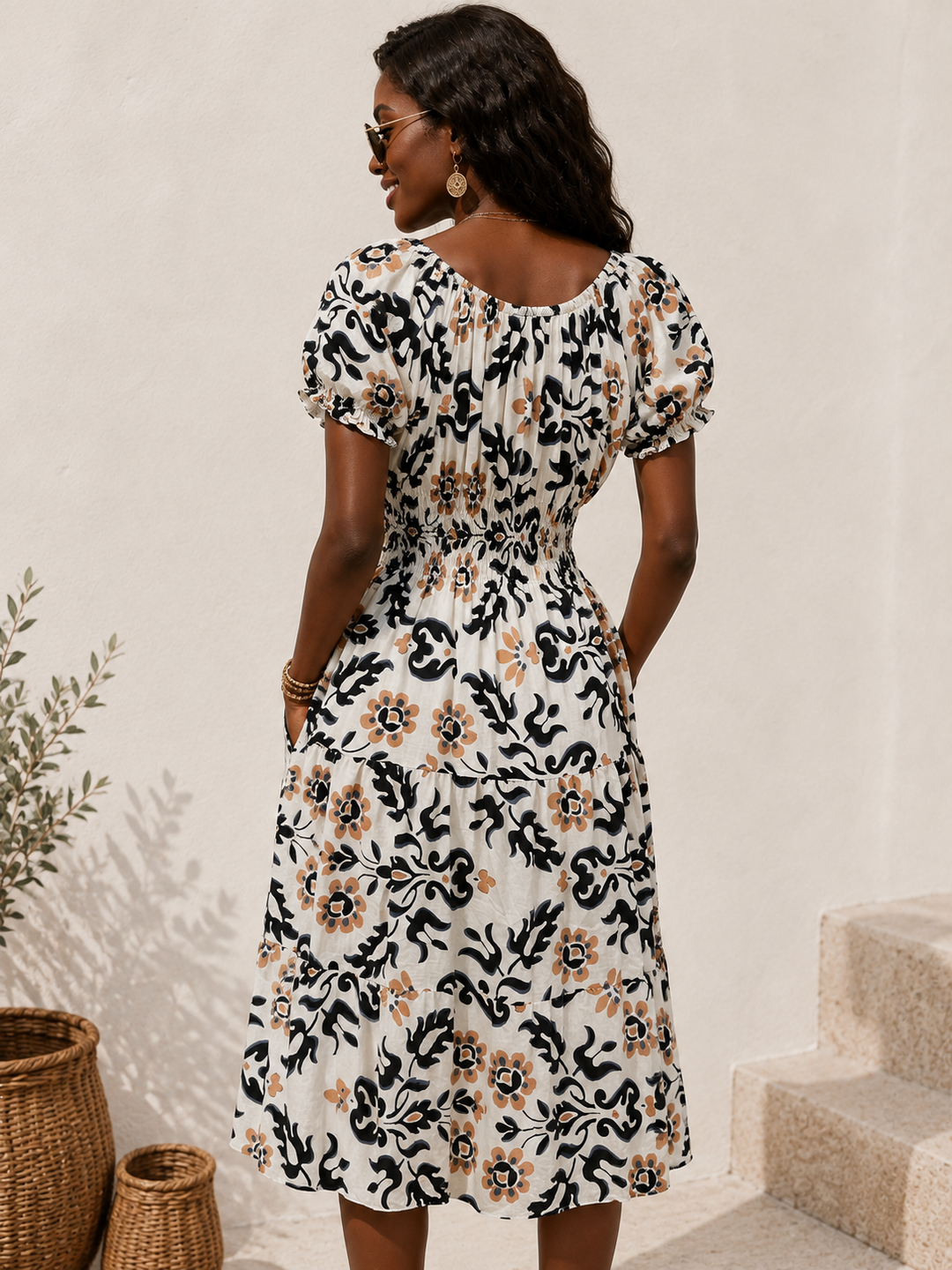 Azure Floral Midi Dress Black