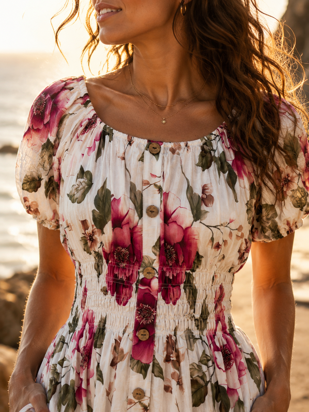 Peony Splash Midi Dress White