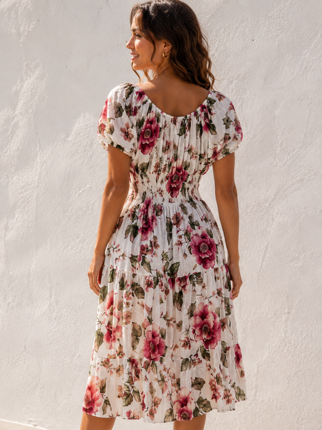 Peony Splash Midi Dress White