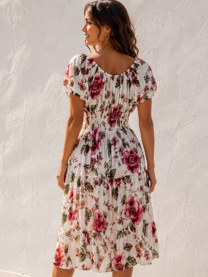 Peony Splash Midi Dress White