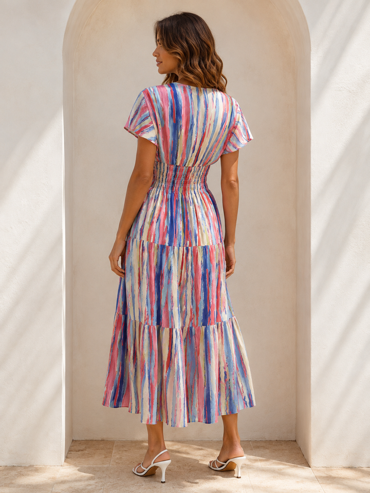Lunetta Brushstroke Maxi Dress Blue/Red