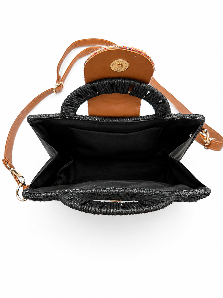Bodhi Beaded Woven Bag Black